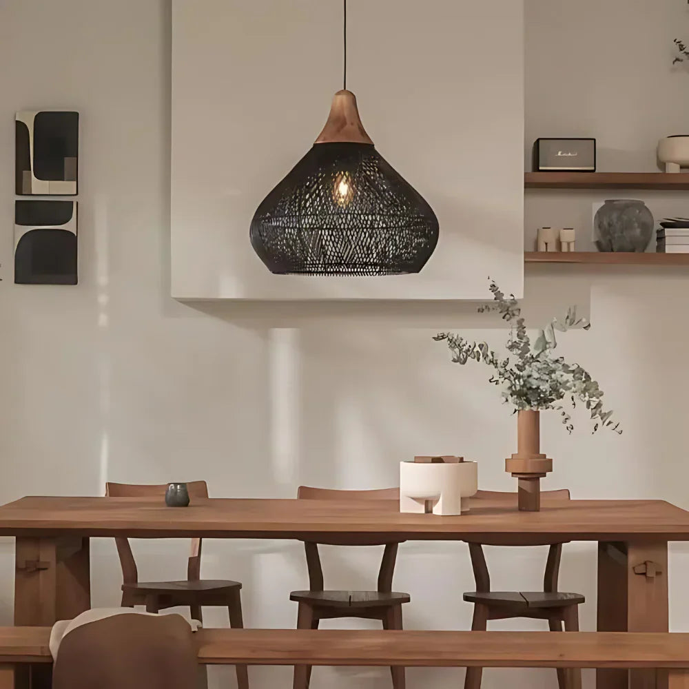Bohemian Rattan Pendant Light With Hand-Woven Dome Shade