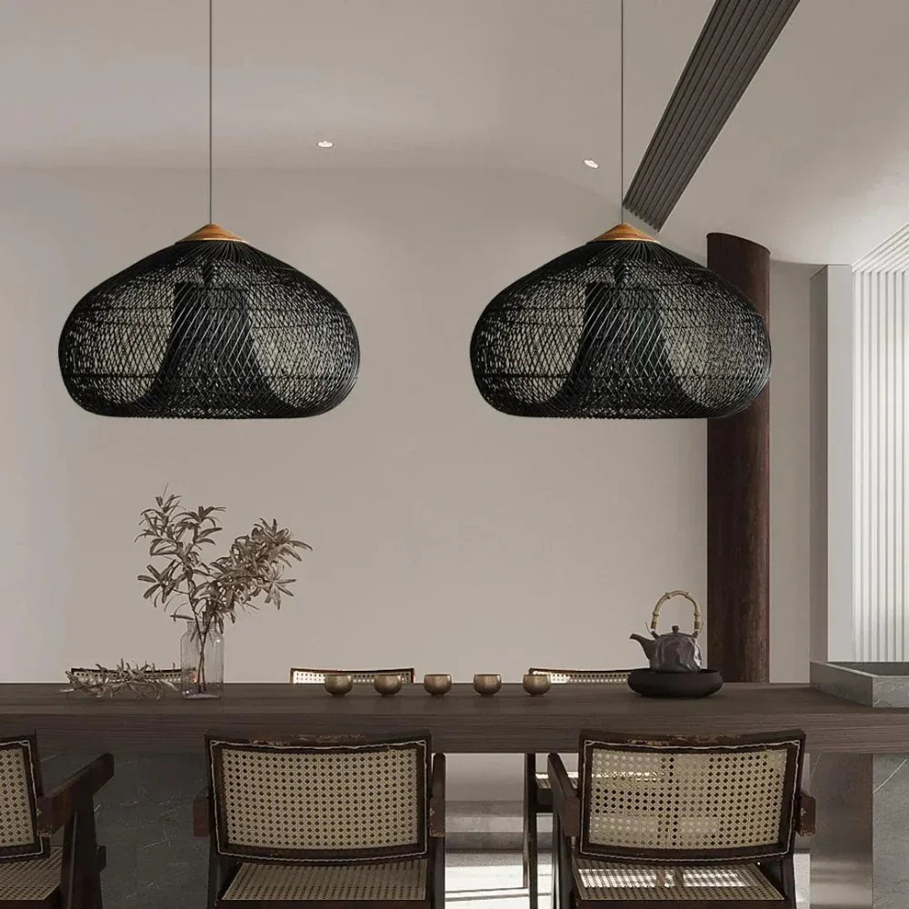Handmade Rattan Pendant Lights With Woven Dome Shade
