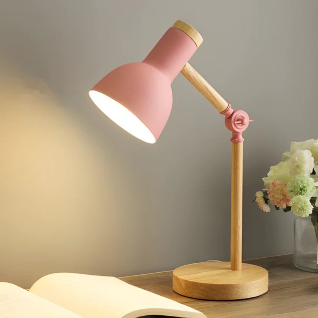 Adjustable Wood And Metal Task Table Lamp With Pivoting Shade