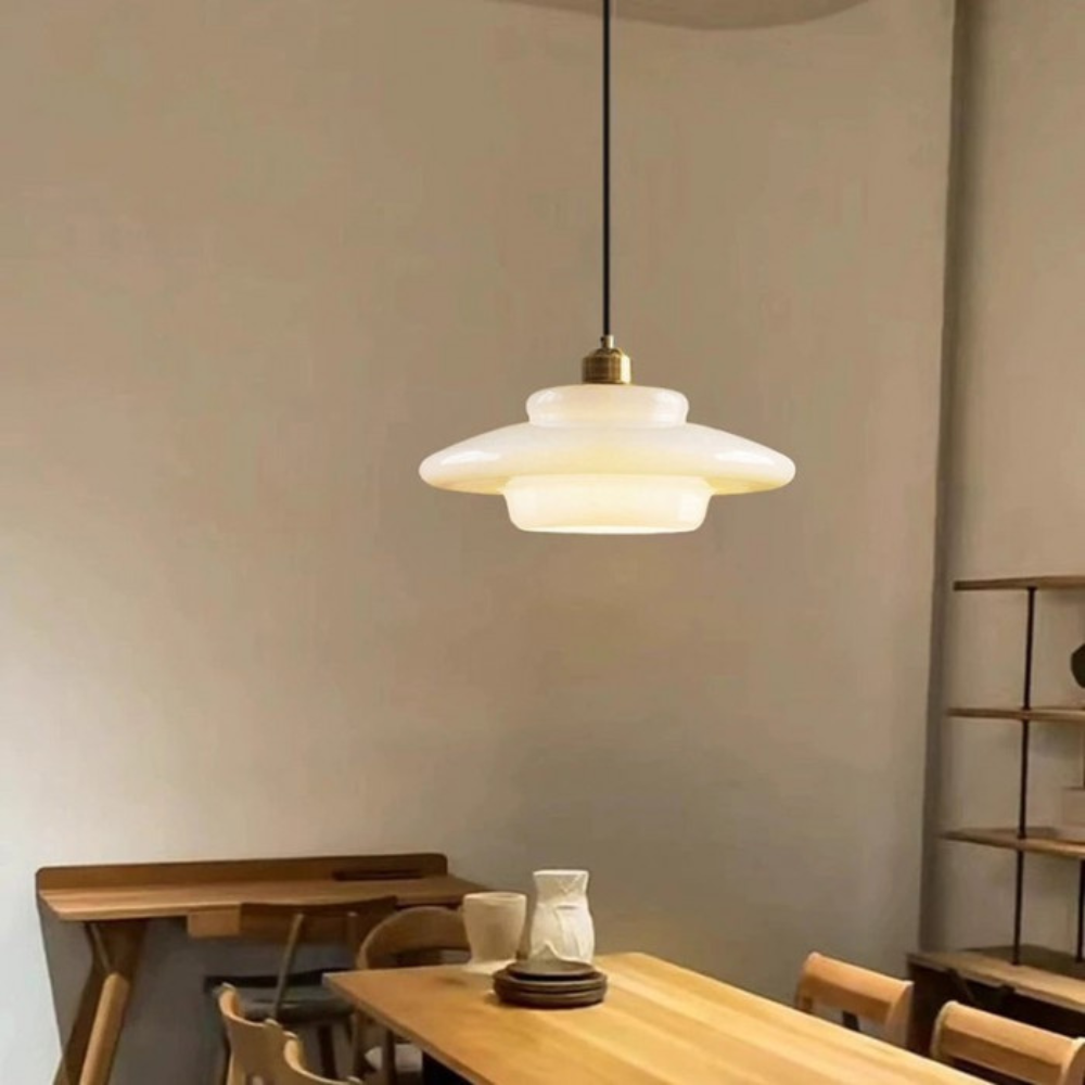Art Deco Layered Glass Pendant Light With Dome Shade