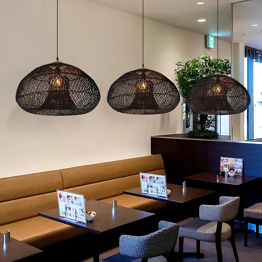 Handmade Rattan Pendant Lights With Woven Dome Shade