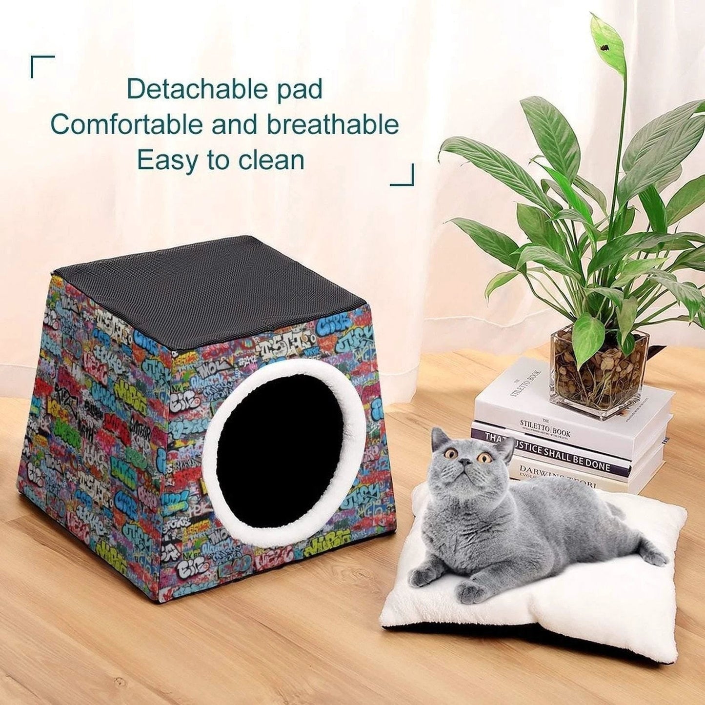 Retro-Futurist Space Capsule Pet Bed - Waterproof Mid-Century Modern Cat House & Designer Puppy Lounge