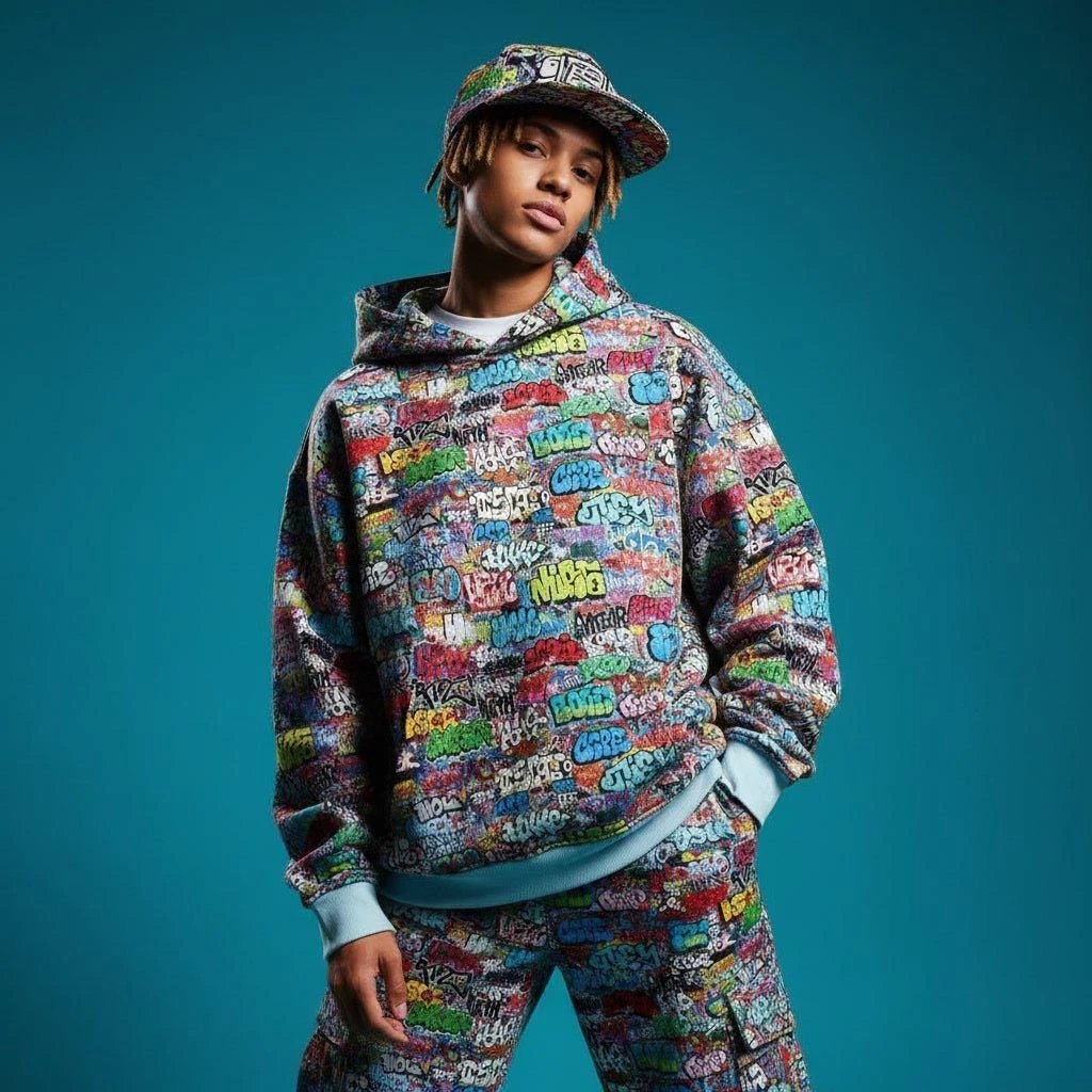 Graffiti Art AOP Snapback for Urban Streetwear Collectors — Monochrome Hip-Hop Tag Print, 90s B-Boy Breakdance Cap, Bold Skater Statement Headwear
