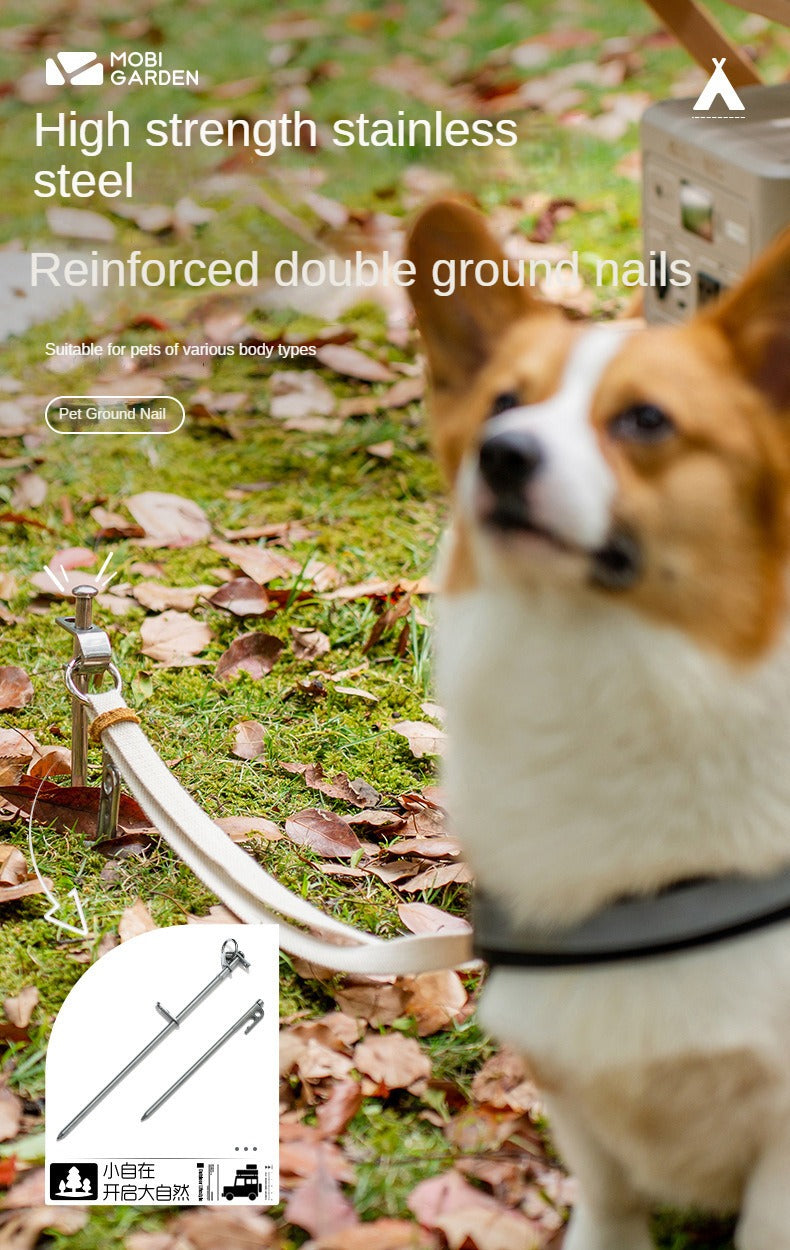 Mobi Garden Pet Ground Nail Portable Lightweight Outdoor Tent Peg For Pets Dog Leash Double Ground Nail Pegs Stake Design Stainless Steel Fixed Nail Camping Accessories