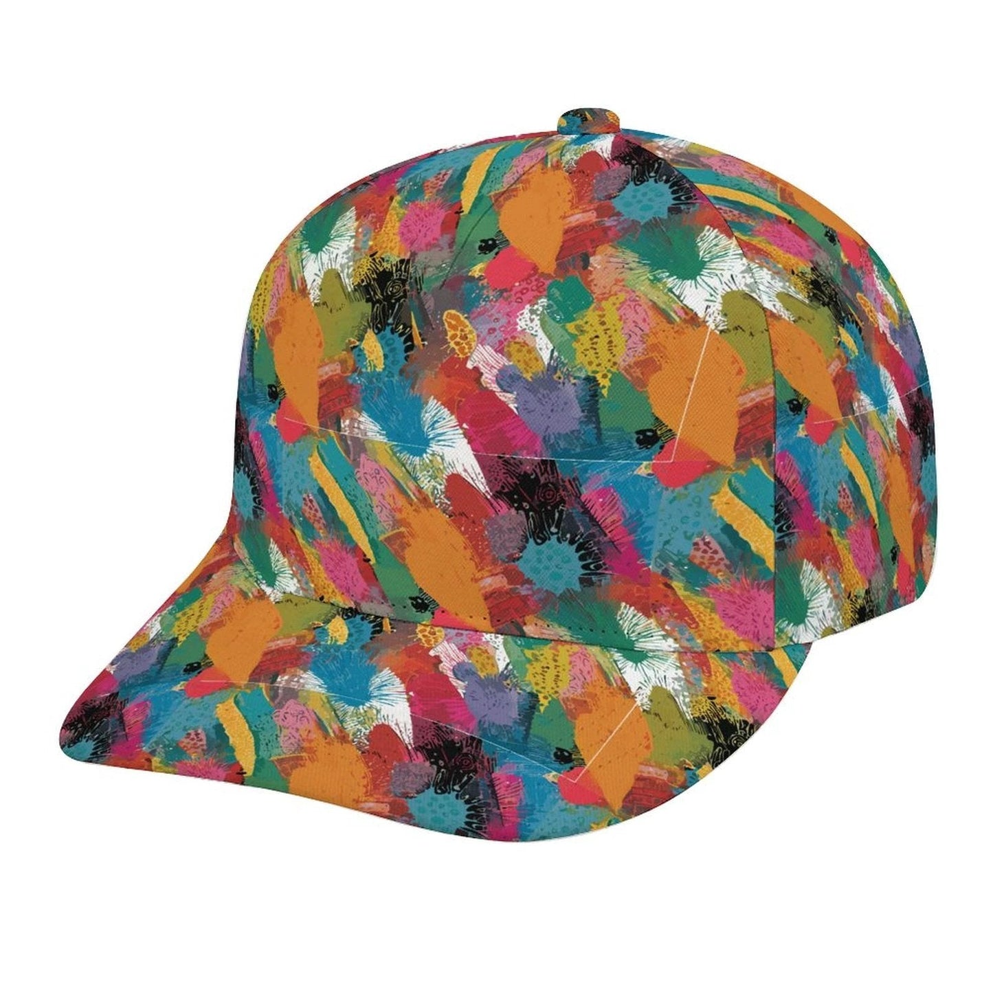 Painters' Plume AOP Bent Brim Snapback Cap | Brushstroke Feather Print 6-Panel Curved Brim Streetwear Hat for Art-School Aesthetics & Creative Souls