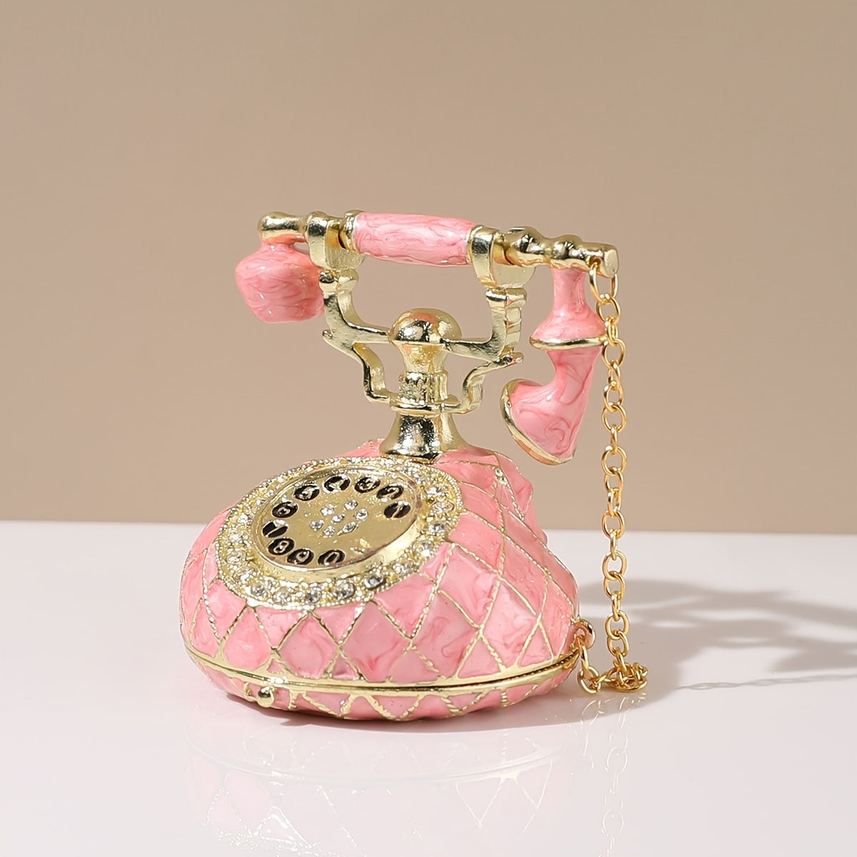 Vintage-Inspired Metal Pink Telephone Figurine - TCH9