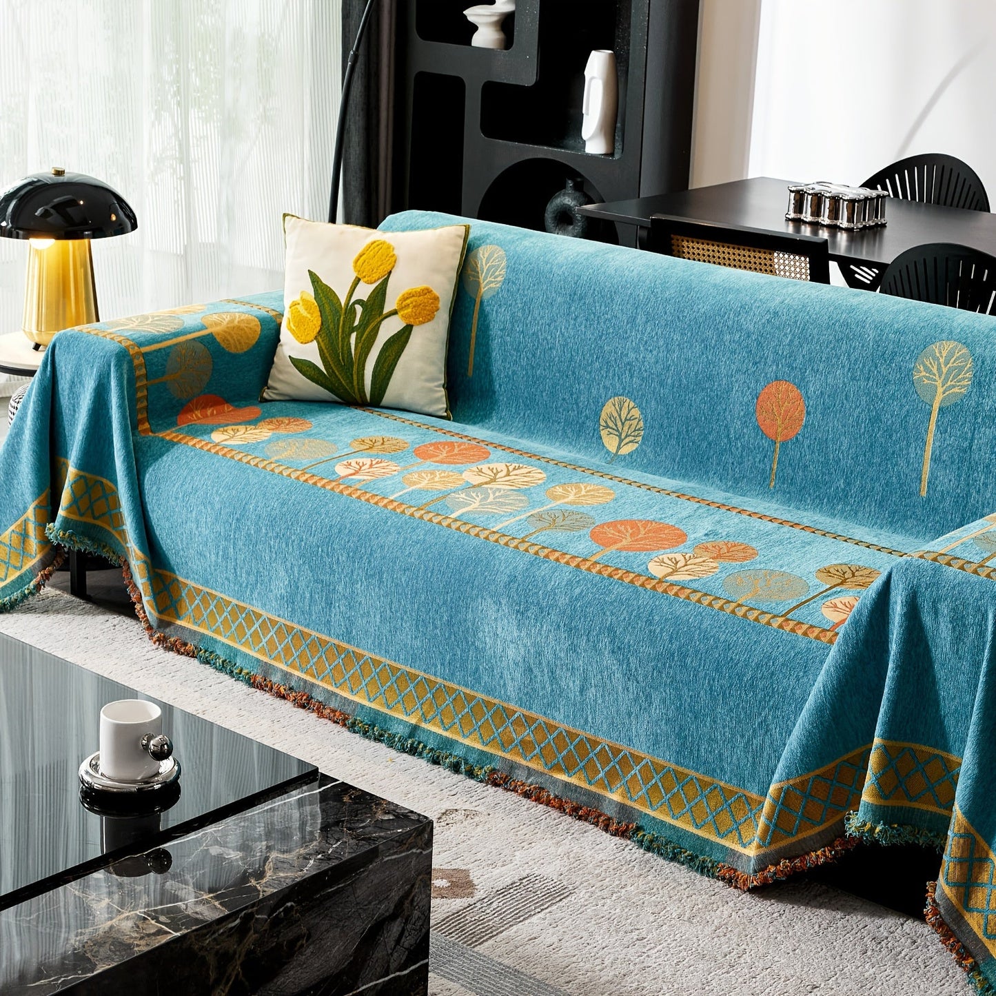 Bohemian Leaf Chenille Sofa Cover-6JTD