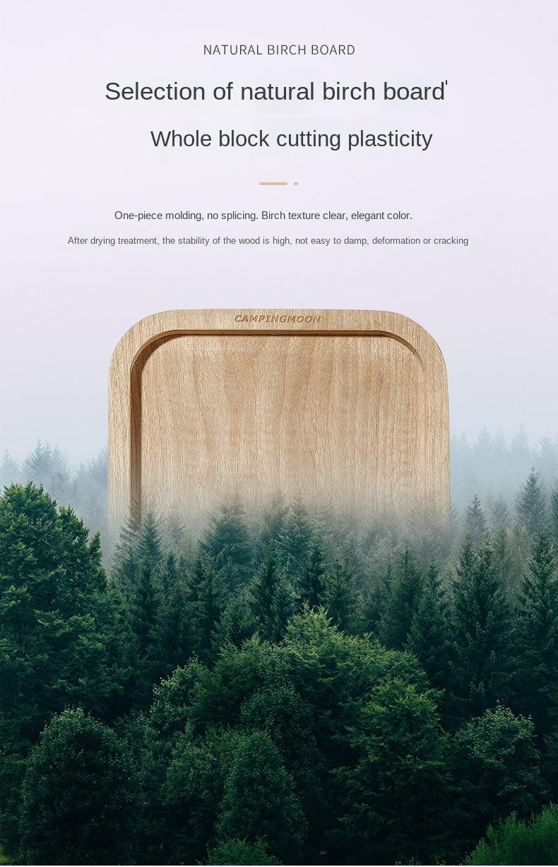 Campingmoon YM-1609/2013 Brich Copping Board Portable Lightweight Wood Cutting Board Double Sided Outdoor Camping Wooden Serving Plate Lunch Box Add-on
