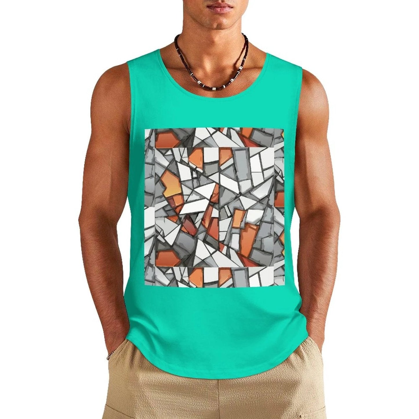 Graffiti Frame Cotton Tank Top — Teal Tank with Street Art Chest Print for Summer Sessions