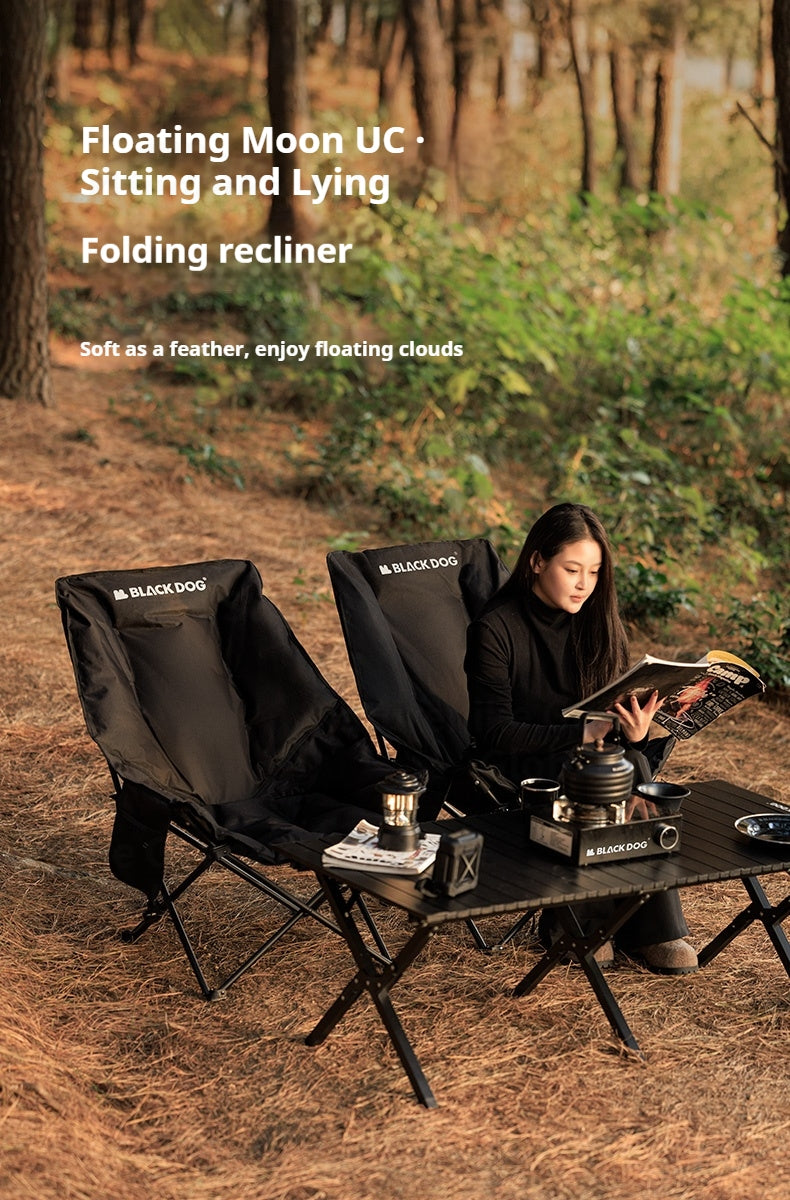 BLACKDOG Floating Moon Adjustable Recliner Folding Cotton Camping Lounge Moon Chair Carbon Steel Leisure Outdoor Fishing Picnic Thicken 600D Oxford Cloth