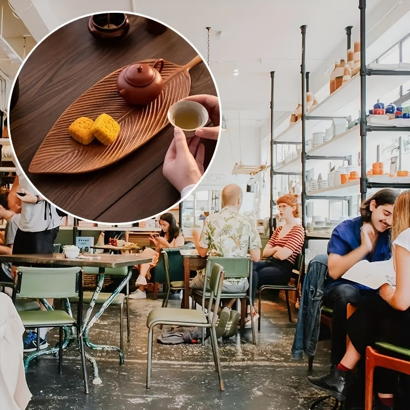 GOXAWEE Leaf-Shaped Acacia Wood Serving Tray with Handle - V1SC