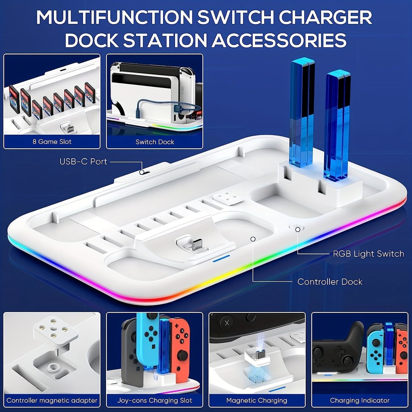 Premium RGB LED Charging Dock for Nintendo Switch/OLED TJR3M7P