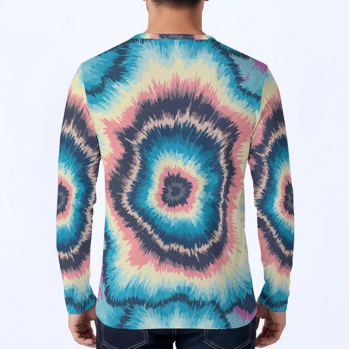 Cyber-Marble Liquid Glitch Henley for Cyberpunk Streetwear Collectors — Deep Swirl AOP Long Sleeve, 280gsm Polyester-Spandex