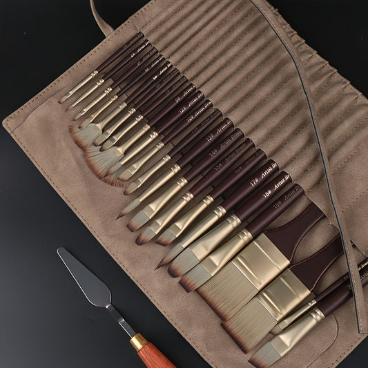 Giorgione 24pcs Premium Nylon Brush Set with Portable Beige Storage Bag - VU92