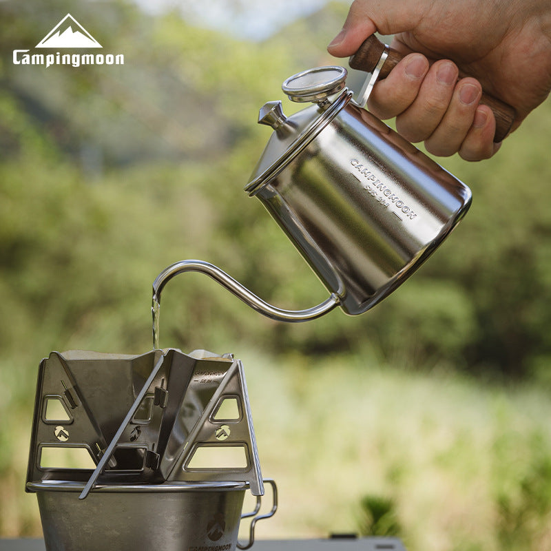Campingmoon SW-3 Coffee Hand Pot Portable Lightweight Pour Over Coffee Tea Pot 400ml Stainless Steel With Black Walnut Handle Thin Gooseneck Kettle Narrow Mouth
