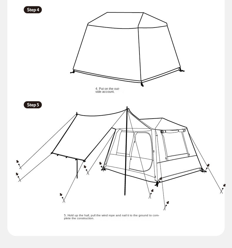 Naturehike VILLAGE 5.0 Gen 3 Fast Build Automatic Tent 1 Bedroom 1 Living Room Extended Canopy Double Layer Tent 4 Person Ti Black Coated Sunscreen