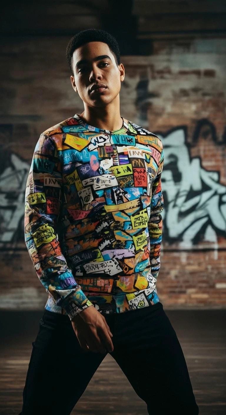 Maximalist Heavyweight Crewneck for Art Collectors — Abstract AOP Sweatshirt, 310gsm Cotton Statement Piece, Gallery-Ready Streetwear