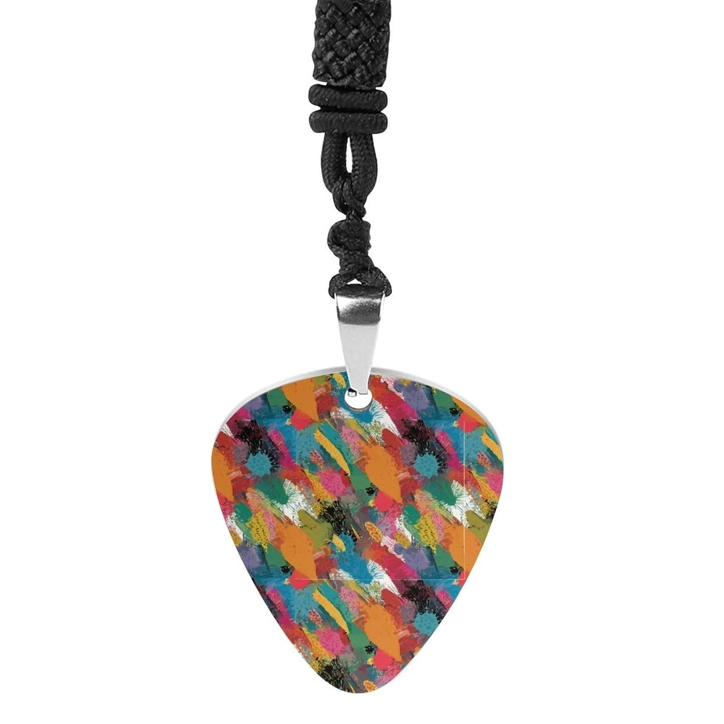 Painted Camo Guitar Pick Necklace — Multicolor Brush-Dab Pendant for Music Heads