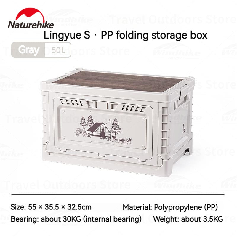 Naturehike Multi-Functional Camping Storage Box 25L / 50L Outdoor PP 2 Door Optional + 5L / 10L Compartment Wood Tabletop up to 150kg Stacking Table