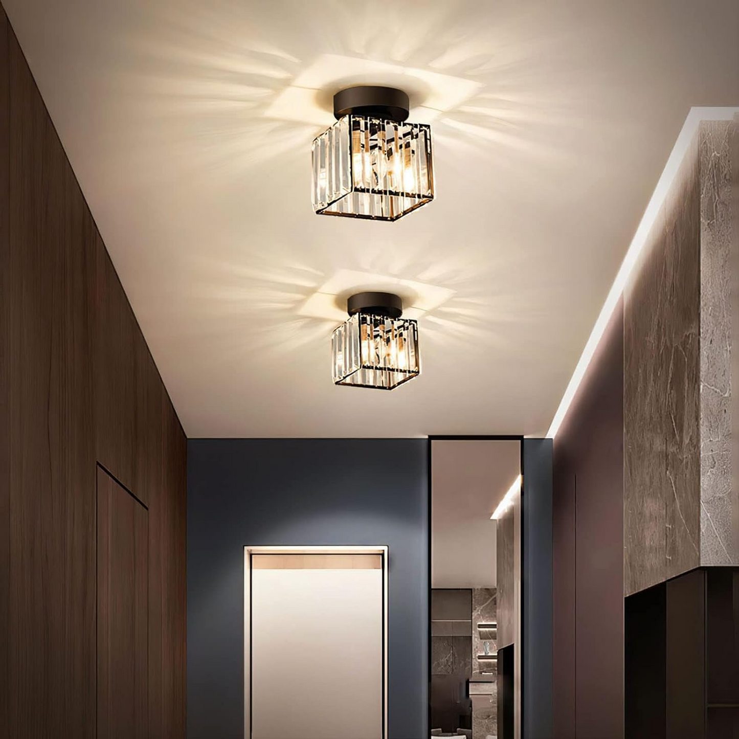 1-Light Flush Mount K9 Crystal Glass Hallway Ceiling Light