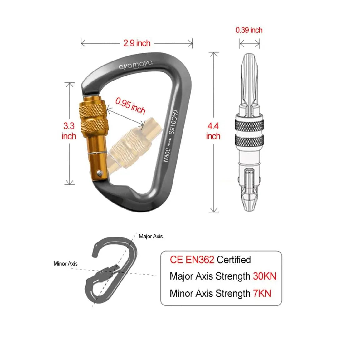 AYAMAYA 30kN Climbing Carabiner (3 Pack)