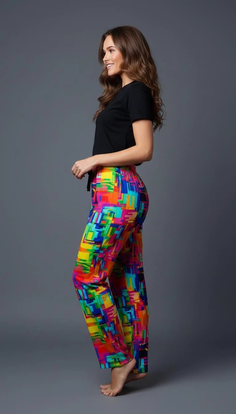 Geometric Retro Abstract Pajama Pants for Maximalist Loungewear Collectors — Bold AOP Polyester Sleepwear Bottoms, Dopamine Dressing PJs
