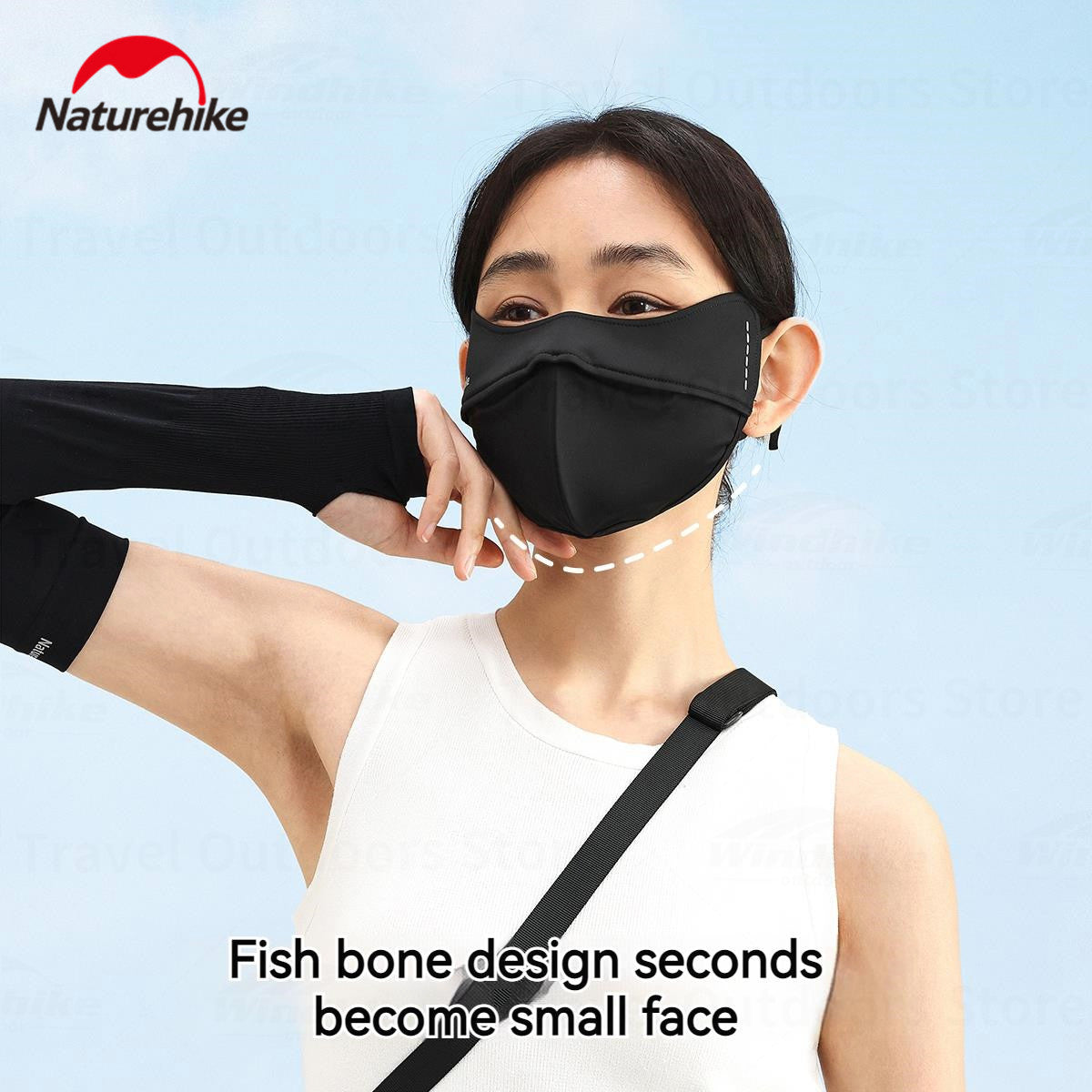 Naturehike Sunscreen Face Scarf Ice Silk Mask Portable Lightweight Adjustable Solid Color Washable Reusable Face Mask Summer UV Protection Face Cover Women/Girls