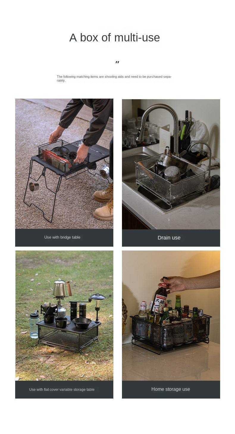 Campingmoon CK-24BK Folding Storage Basket IGT Compatible Tray Stackable Mesh Open Net Equipment 1-Unit IGT Table Accessories Add-on