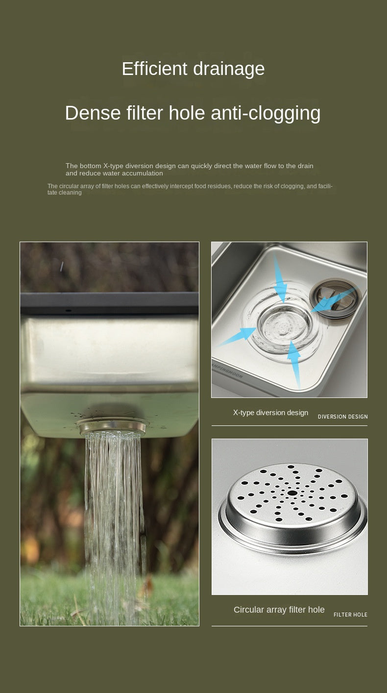 Campingmoon CK-26 IGT One Unit Sink Portable Lightweight Multi-Function Storage Basin Stainless Steel Outdoor Kitchen Sink Add-on Accessories