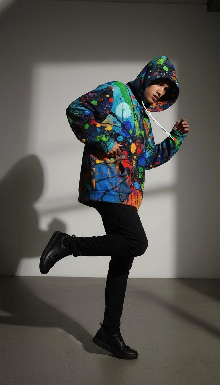 Velvet Ambrosia Explosive AOP Full-Zip Hoodie - Luxury Maximalist Streetwear - Heavyweight Designer Parka