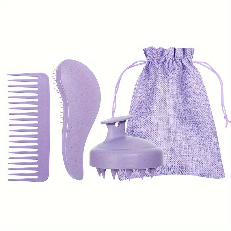 Bamboo Hair Brush Set with Soft Bristles - AKC0
