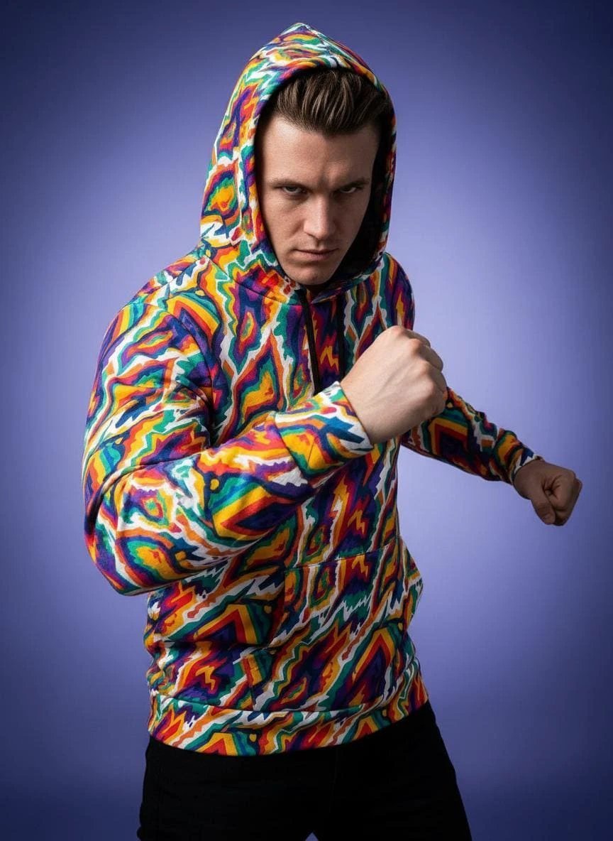 StreetsmArt Collage Athletic Hoodie | Bold AOP Recycled Performance Pullover for Gym & Street