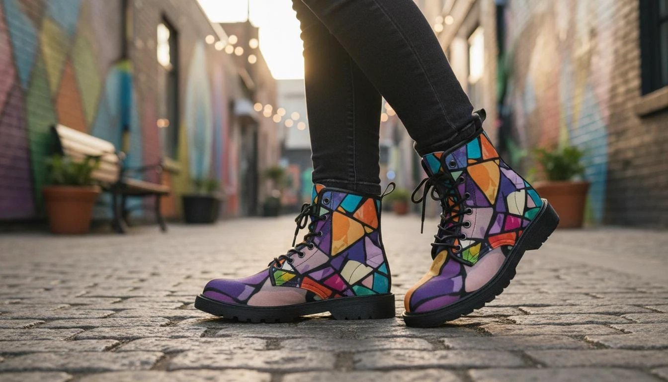 Retro Geometric Abstract Women's Boots - Vibrant Fall Winter Footwear for Creative Style