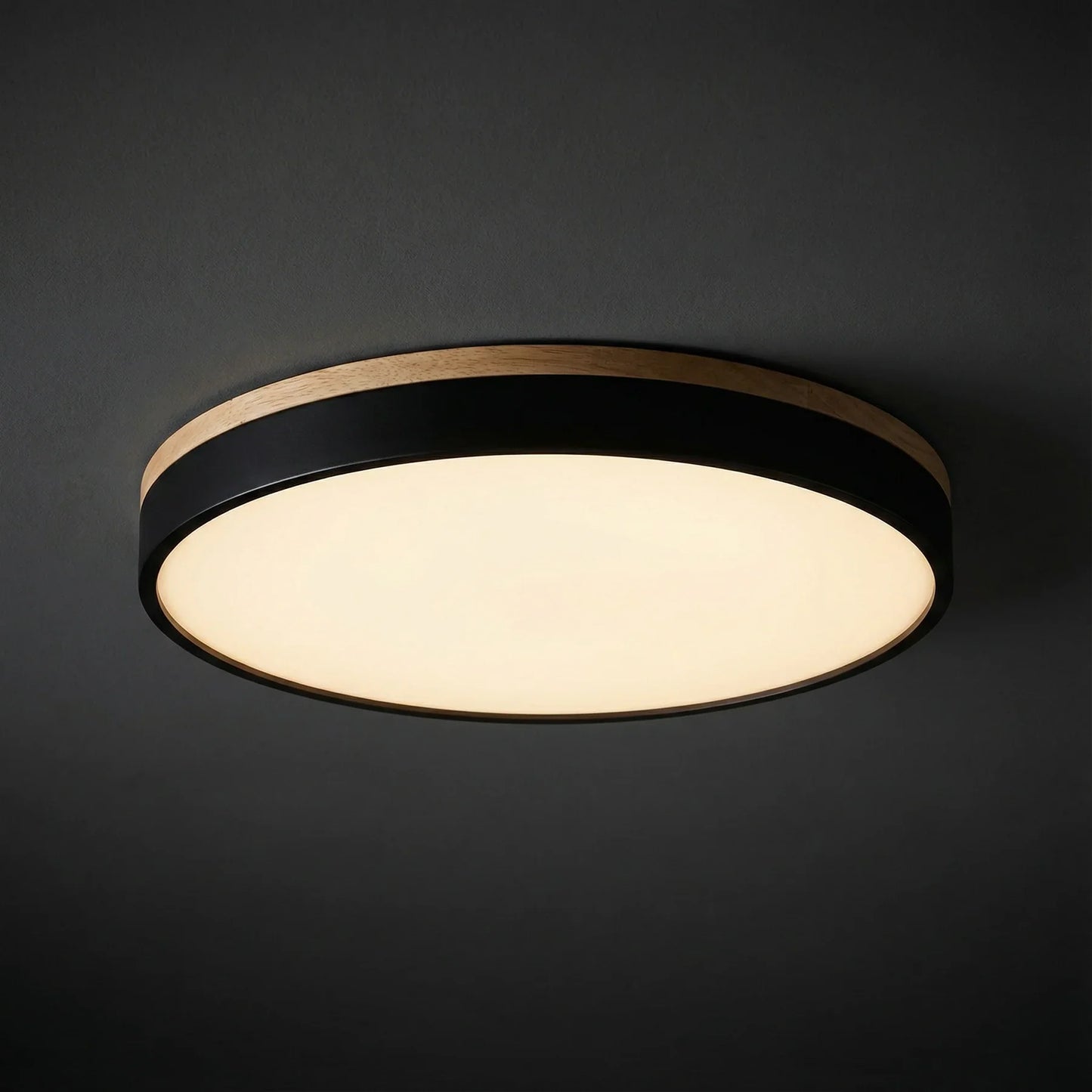 Round Flush LED Ceiling Light with Wood Trim for Living Room