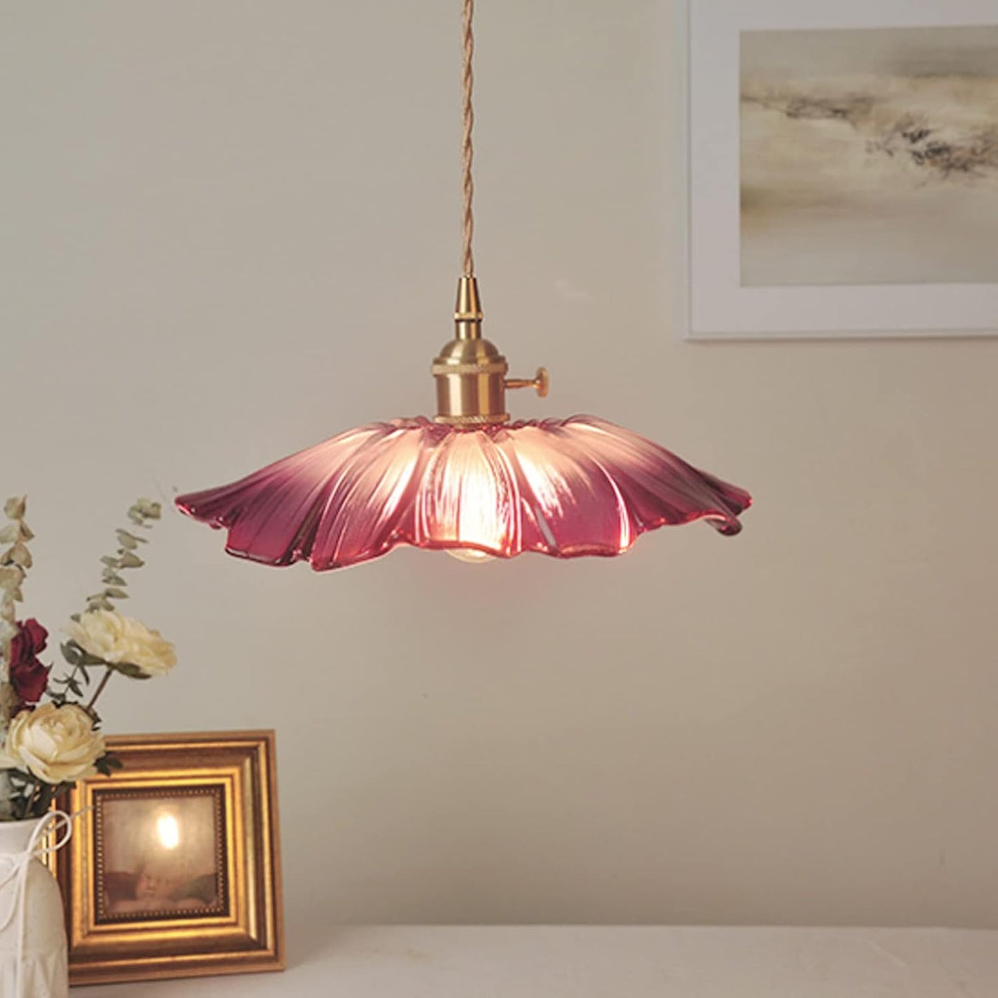 Retro Glass Pendant Light with Fluted Shade