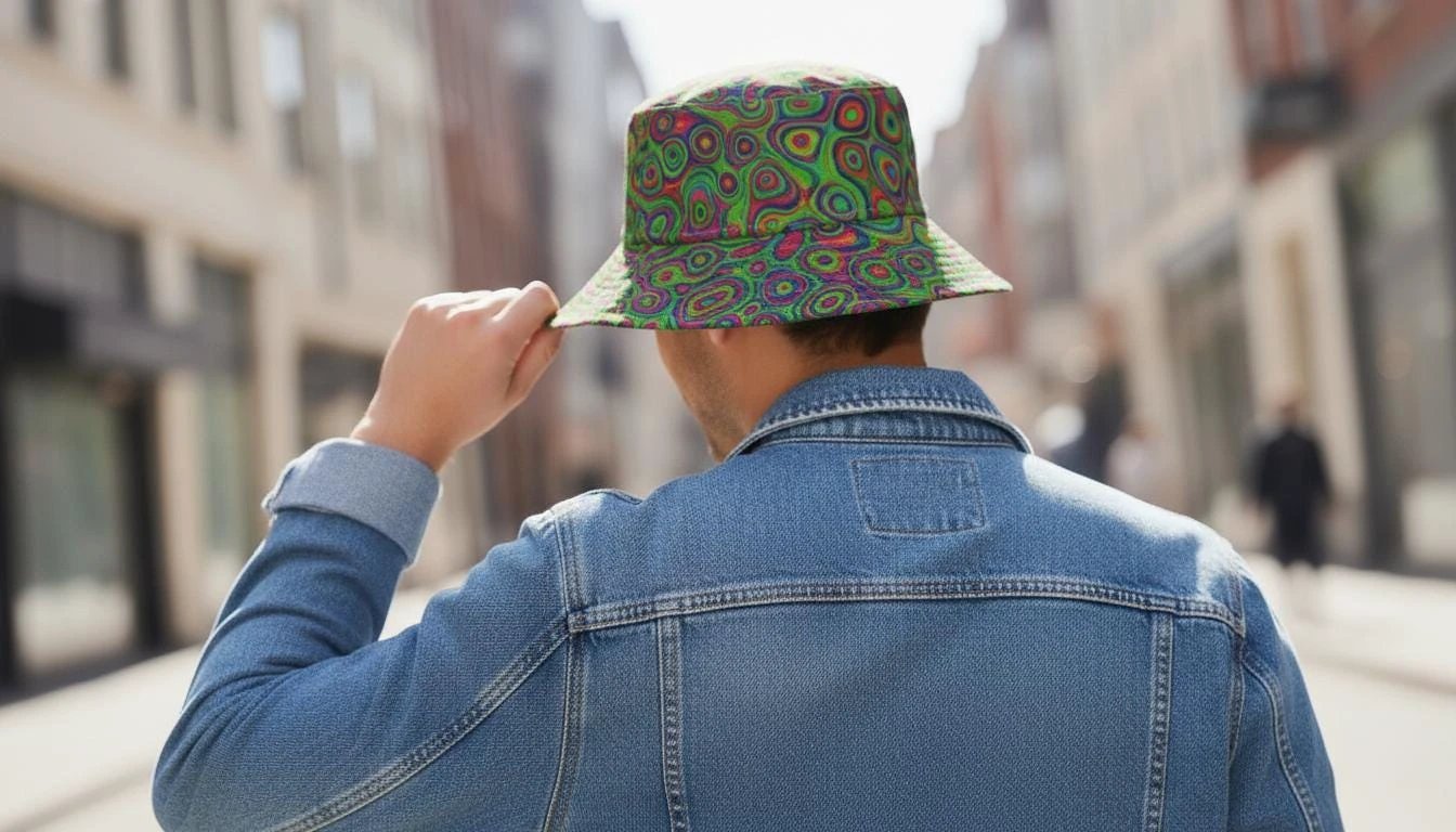 Alligator Bites Neon Bucket Hat for Psychedelic Ravers — Dubstep Alt Fashion Headwear, Neon Geometric AOP, Playa-Ready Festival Hat