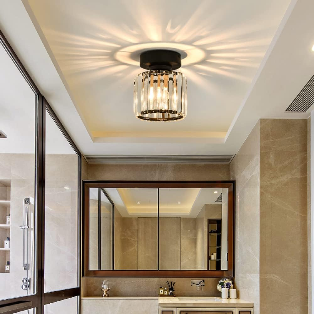 1-Light Flush Mount K9 Crystal Glass Hallway Ceiling Light