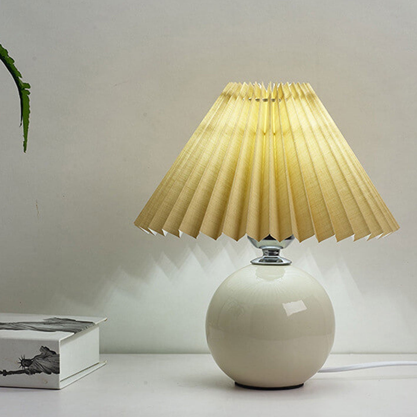 Nordic Ceramic Table Lamp With Pleated Fabric Shade