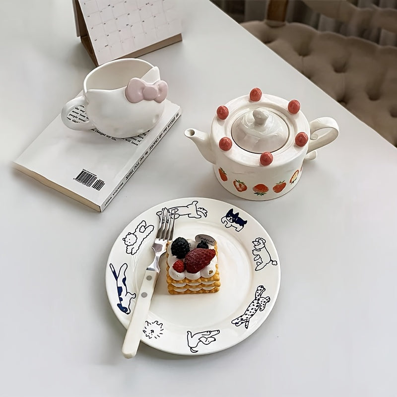 Vintage Cute Kitten Puppy Blue Breakfast Ceramic Plate - DO2K