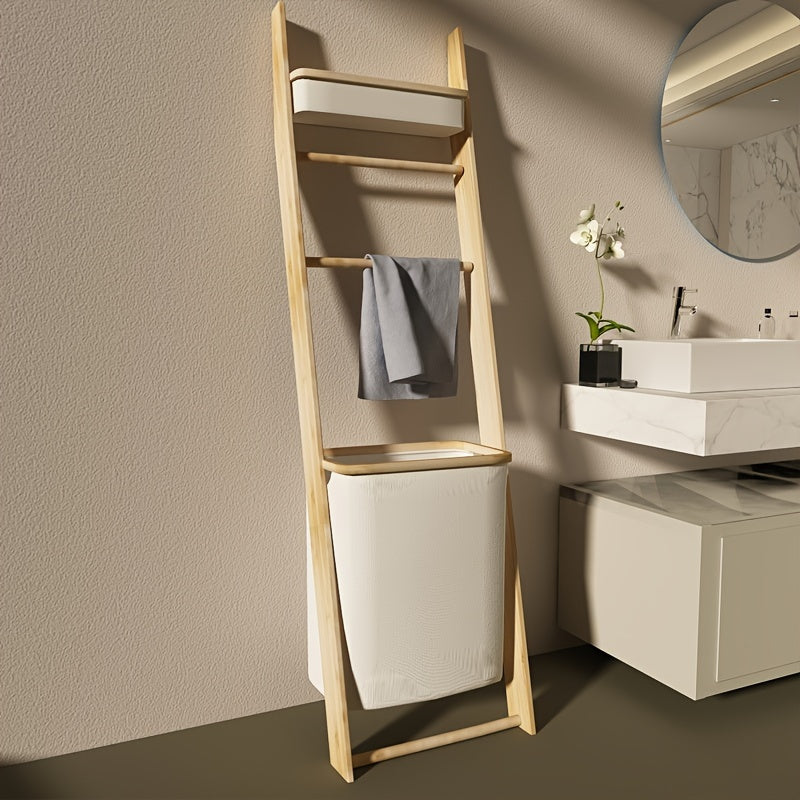 JapaneseStyle Bathroom Ladder Shelf with Storage-I0XI