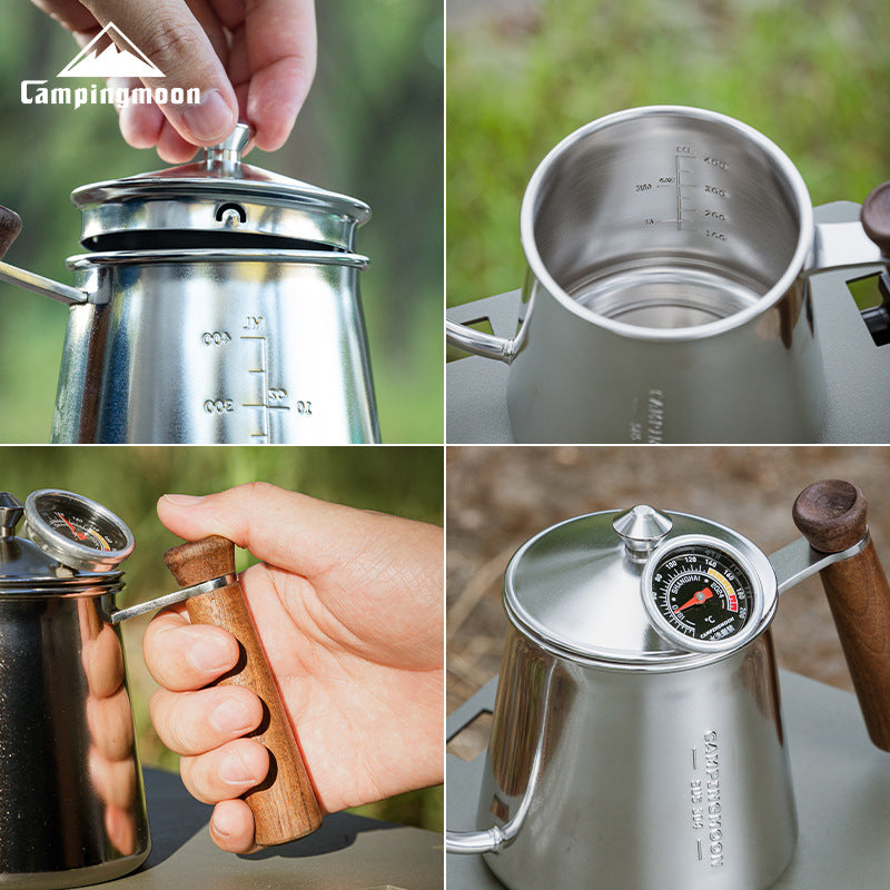 Campingmoon SW-3 Coffee Hand Pot Portable Lightweight Pour Over Coffee Tea Pot 400ml Stainless Steel With Black Walnut Handle Thin Gooseneck Kettle Narrow Mouth