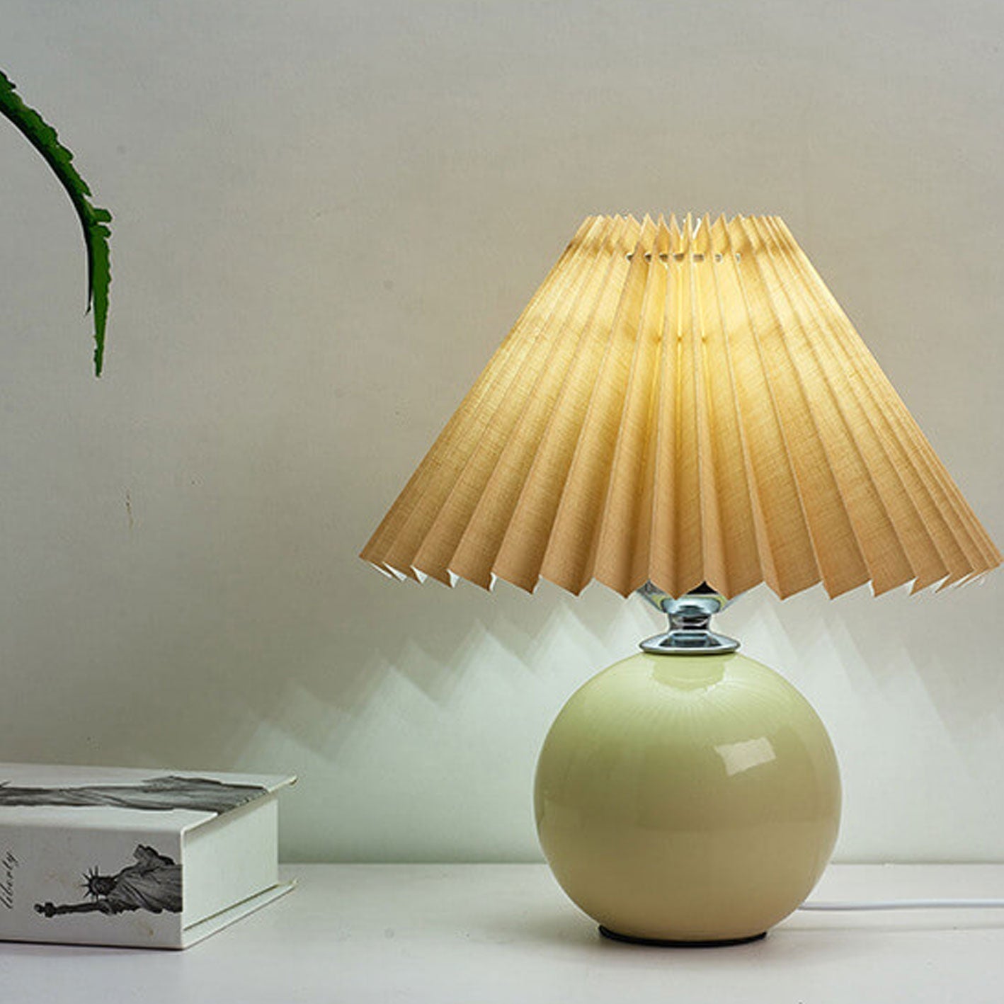 Nordic Ceramic Table Lamp With Pleated Fabric Shade