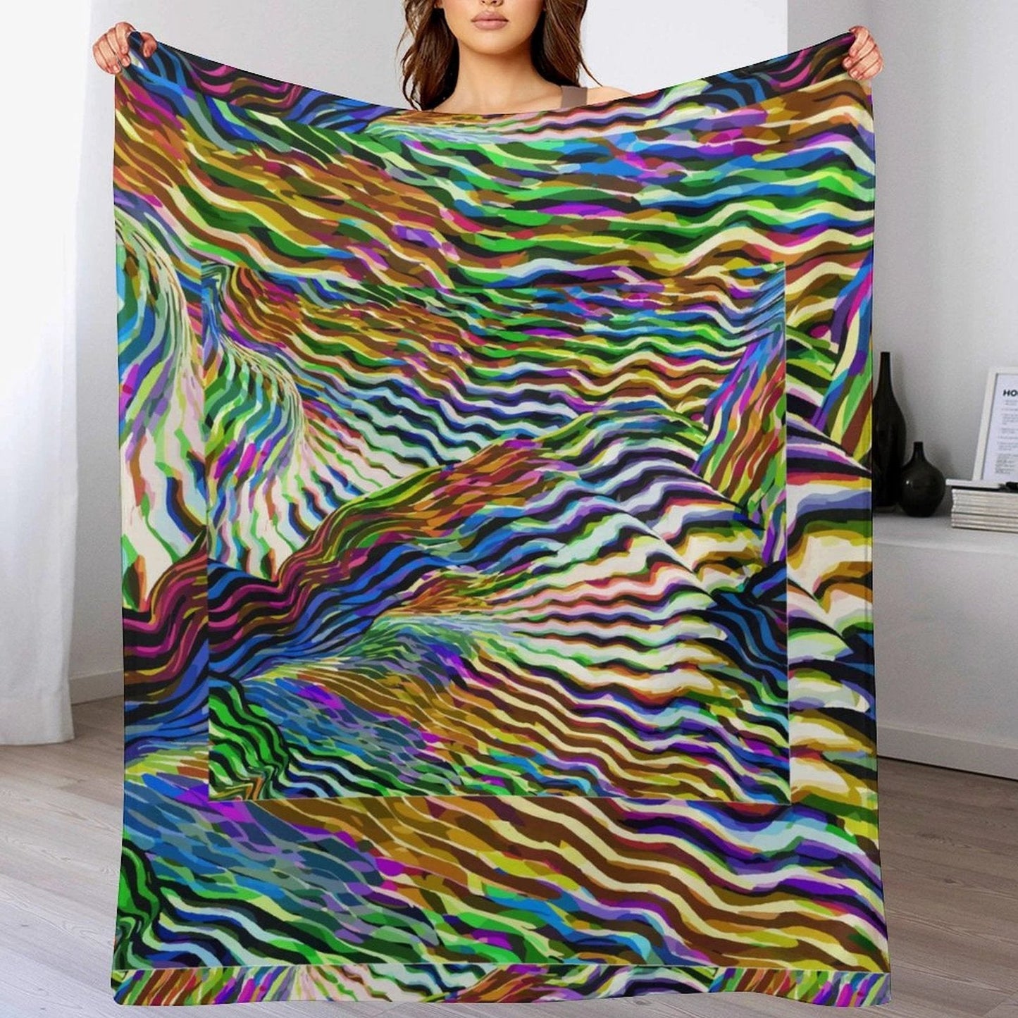 Lightning Complex Abstract Art Flannel Blanket – Storm Aesthetic Maximalist Bedding (60x80in)