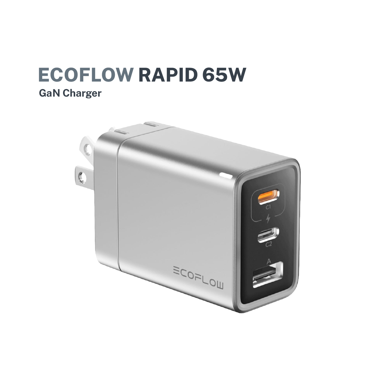 EcoFlow Rapid 65W GaN Charger With 100W Cable Portable Lightweight Multi-Port Universal Fast Charger Type-C Adapter Power Brick