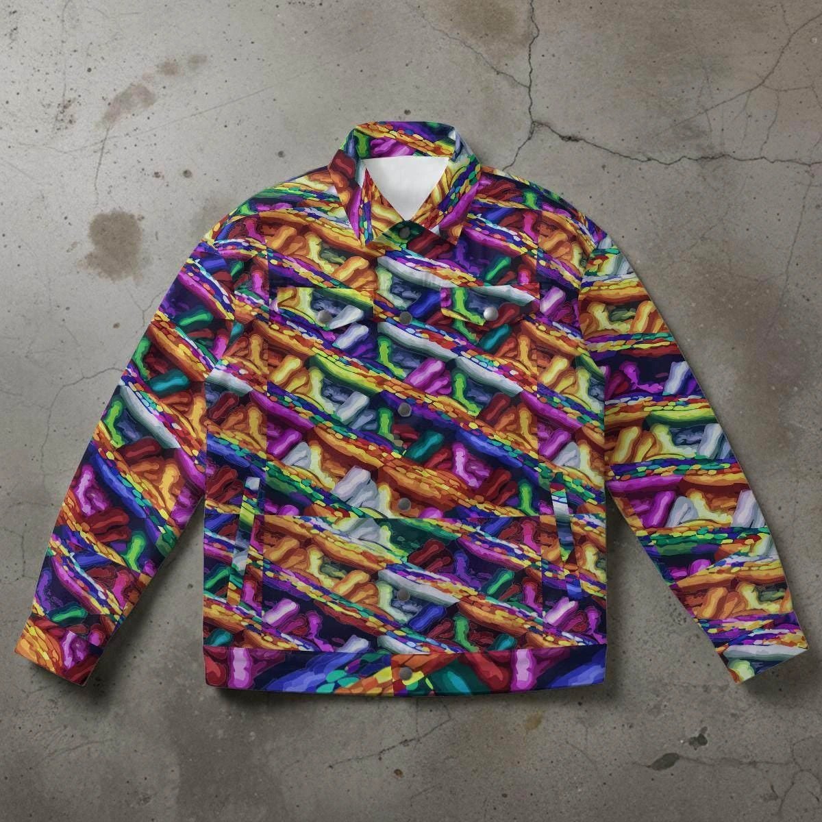 Psychedelic Weave Urban Windbreaker - Vibrant All-Over Print Jacket for Festival Streetwear