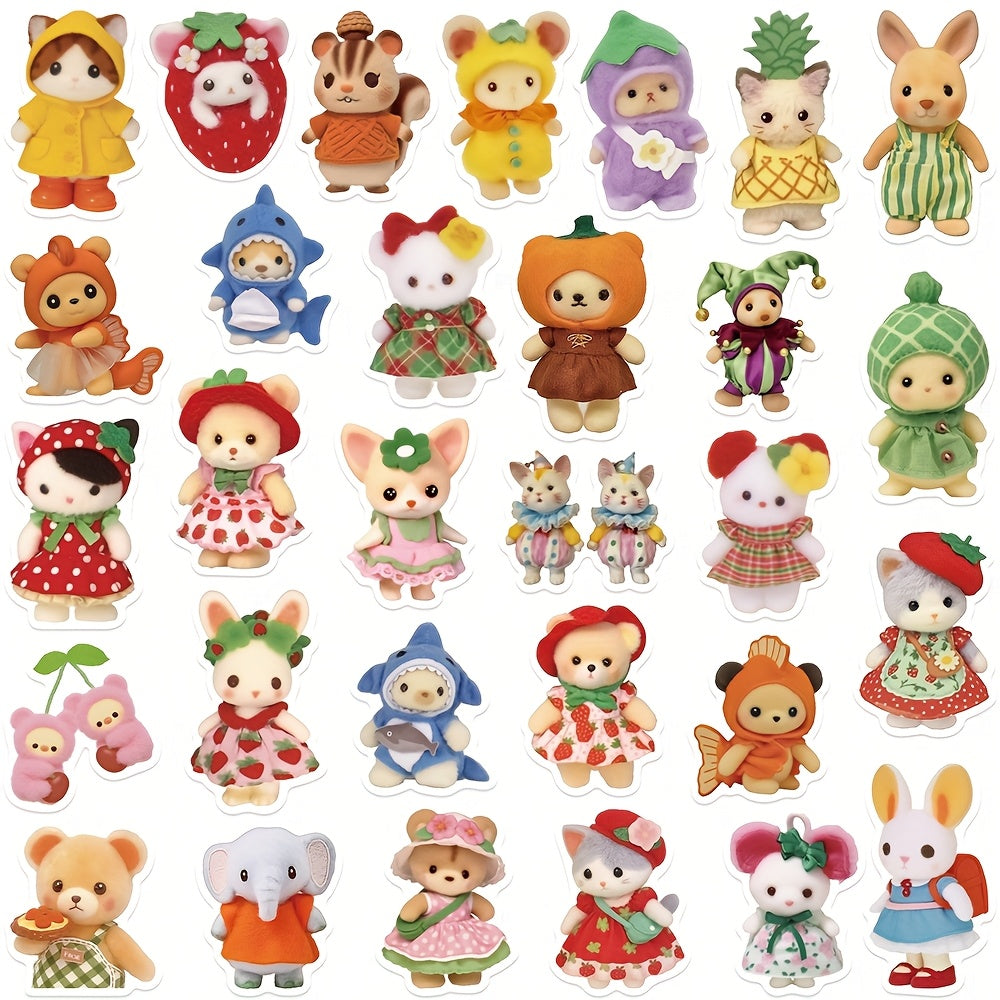 60pcs Cute Cartoon Animal & Fruit Vinyl Sticker Pack - W2SN