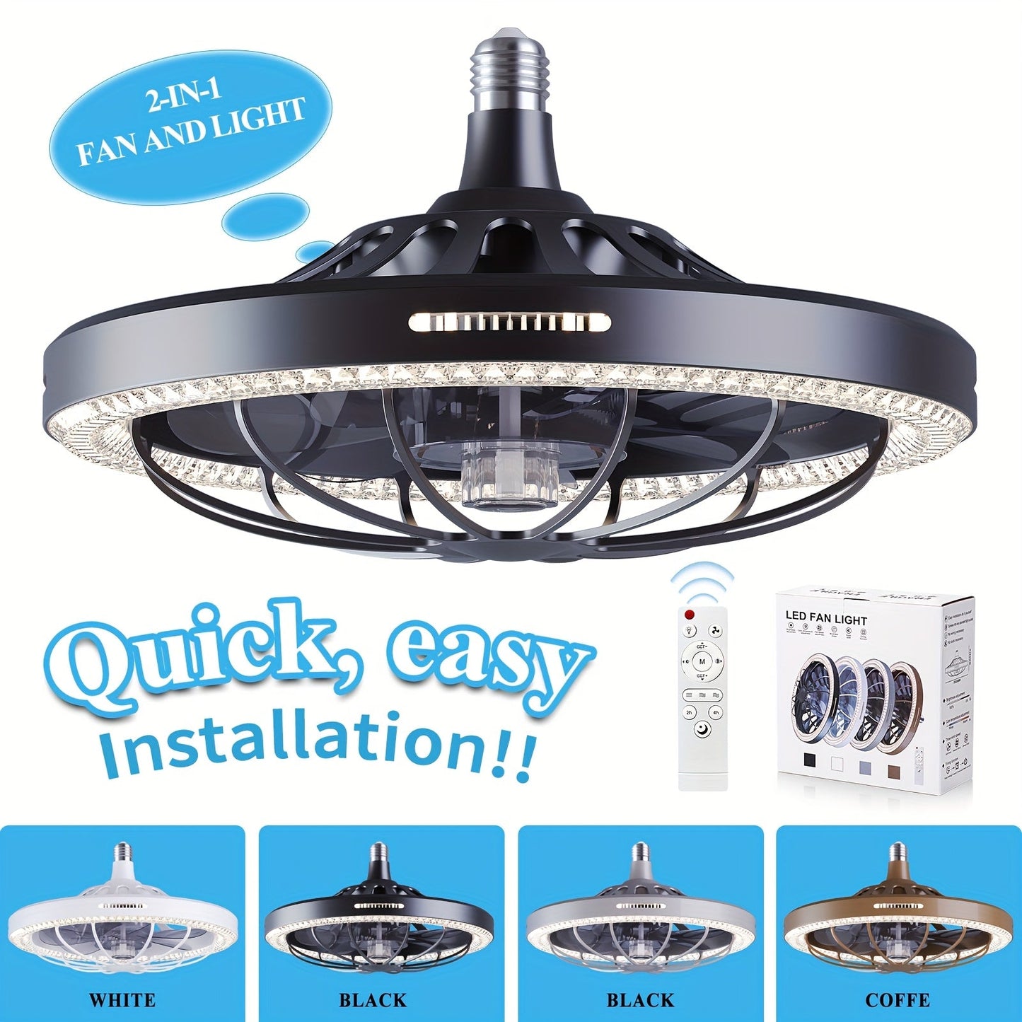 Ceiling Fan with Light & Remote, E26/E27 Base, 3 Speeds – TJR9T3W