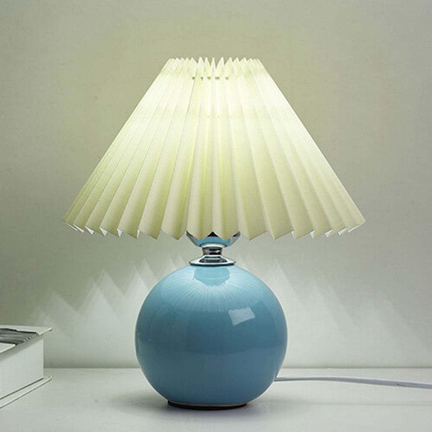 Nordic Ceramic Table Lamp With Pleated Fabric Shade