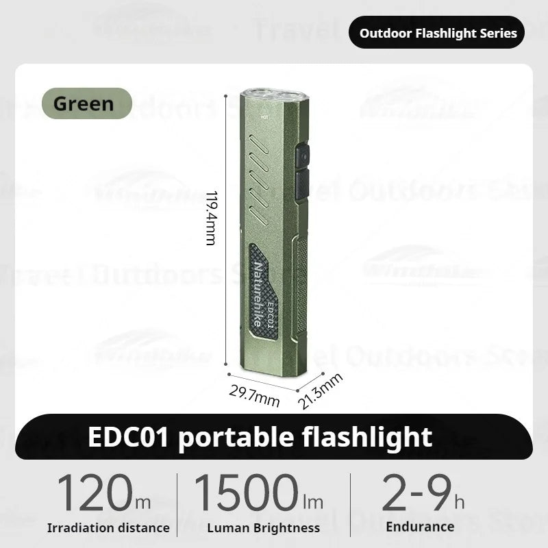Naturehike EDC01 Portable Flashlight Ultralight Rechargeable LED Light Clip Hanging Design Magnetic Bottom Outdoor Strong Light Bright Long-range