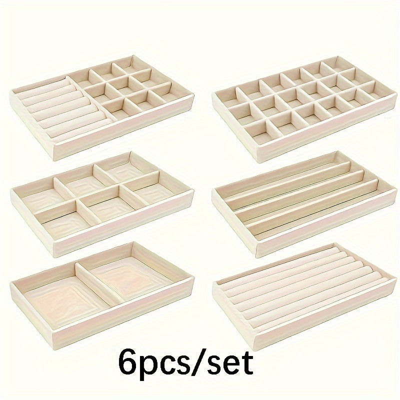 Black Five 6pcs/set Beige Stackable Jewelry Storage Rack - DN2K